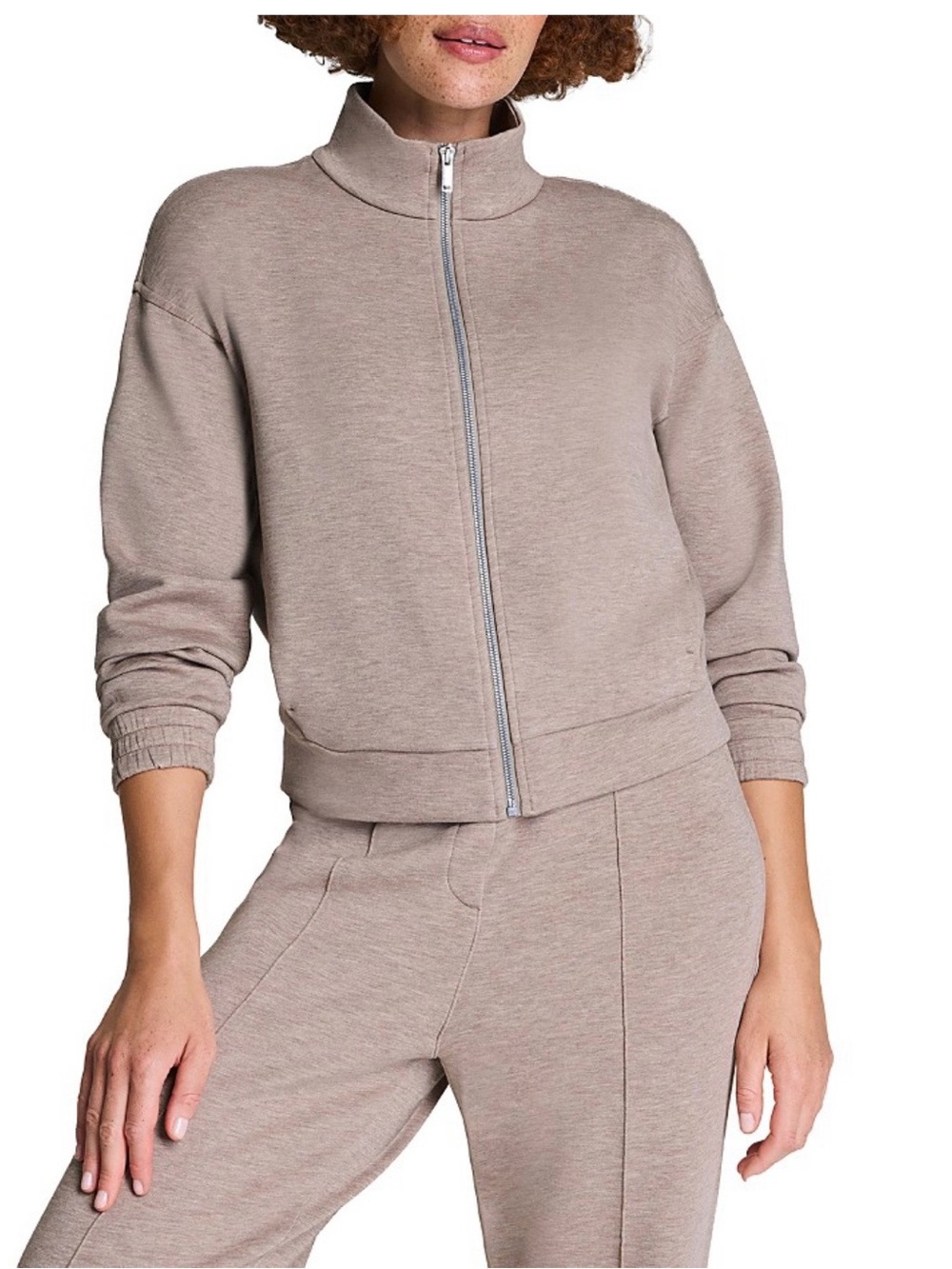 SPANX Airessentials Brushed Jacket XS (Taupe Zip-Front Mock Neck Sweatshirt)